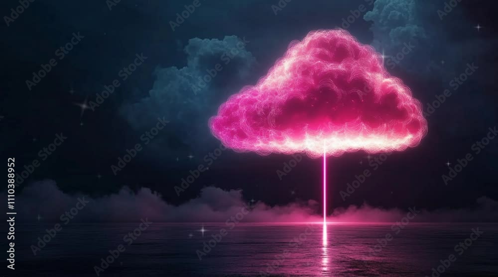 Luminous red cloud over a city data transfer