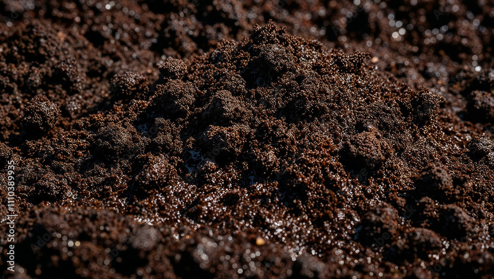 Wet compost soil forming a small mound in the garden Wet compost soil forming a small mound in the garden
