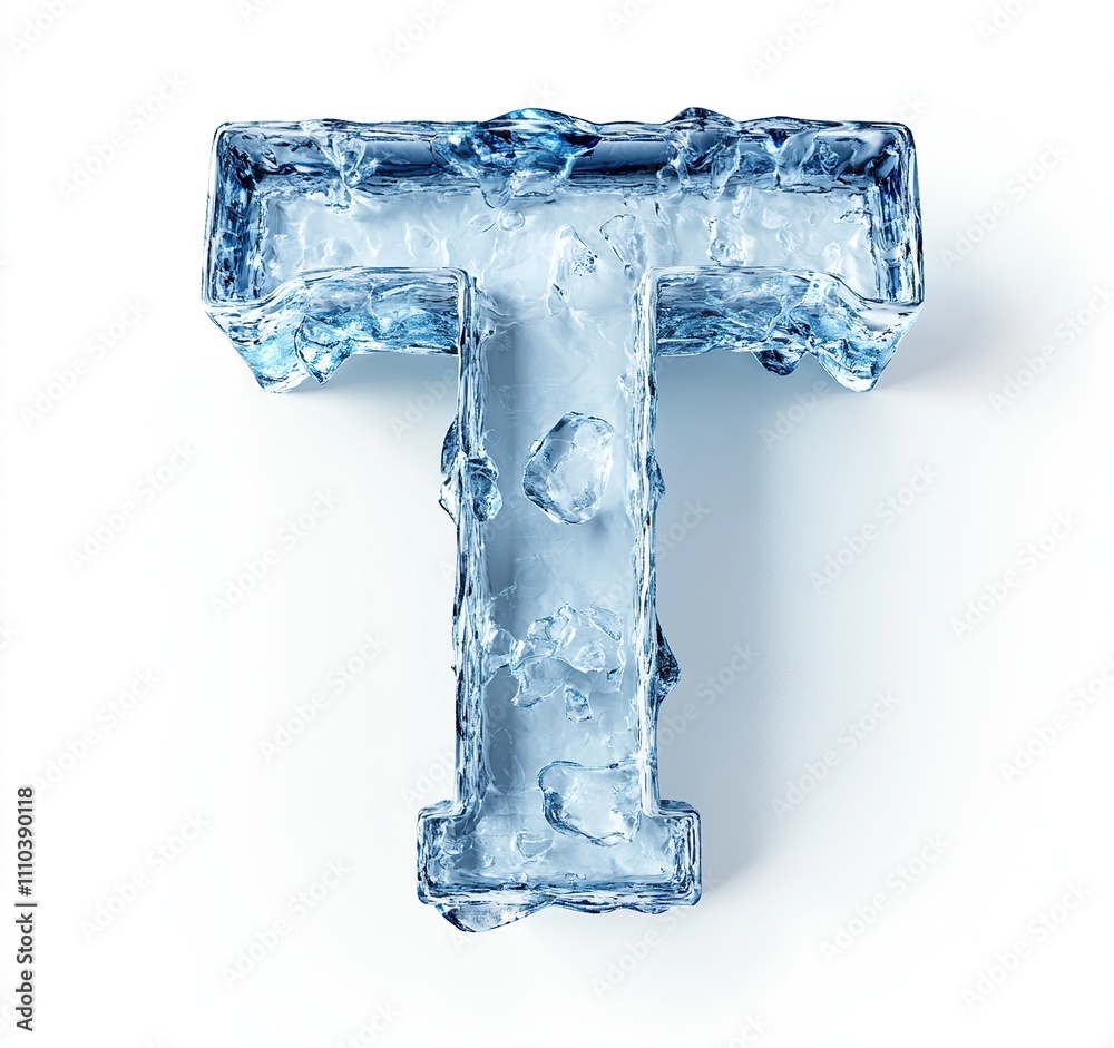 Letter T frozen in ice isolated on white background. 3d Ice lettering. Letter T frozen in ice isolated on white background. 3d Ice lettering.