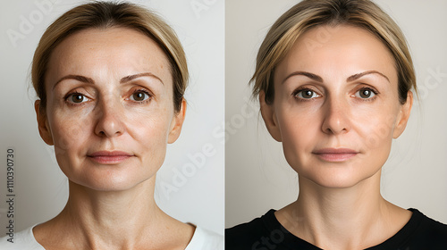 Before & After Woman's Face Showing Skincare Results