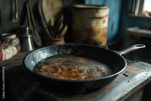 Cast Iron Skillet Rustic Kitchen Still Life 