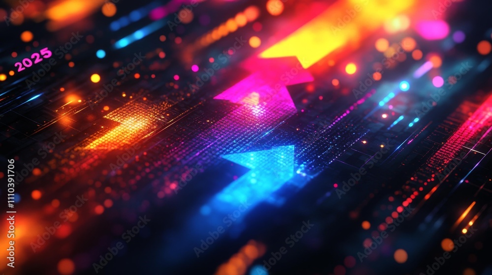 Fototapeta premium Minimalist arrow pattern pointing to “2025” New Year theme. Generative AI