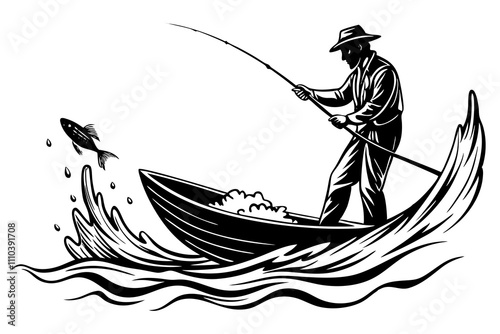 A depiction of a fisherman's silhouette