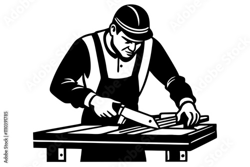 An illustration of a skilled carpenter working with precision