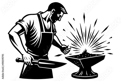 A blacksmith striking molten metal on an anvil silhouette
