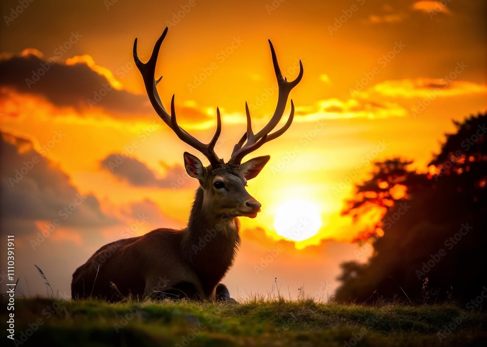 Silhouette of a Formosan Sika Deer with Moulting Antlers Resting in a Safari Park - Close-Up Capture of Nature's Beauty in 4K Resolution Silhouette of a Formosan Sika Deer with Moulting Antlers Resting in a Safari Park - Close-Up Capture of Nature's Beauty in 4K Resolution