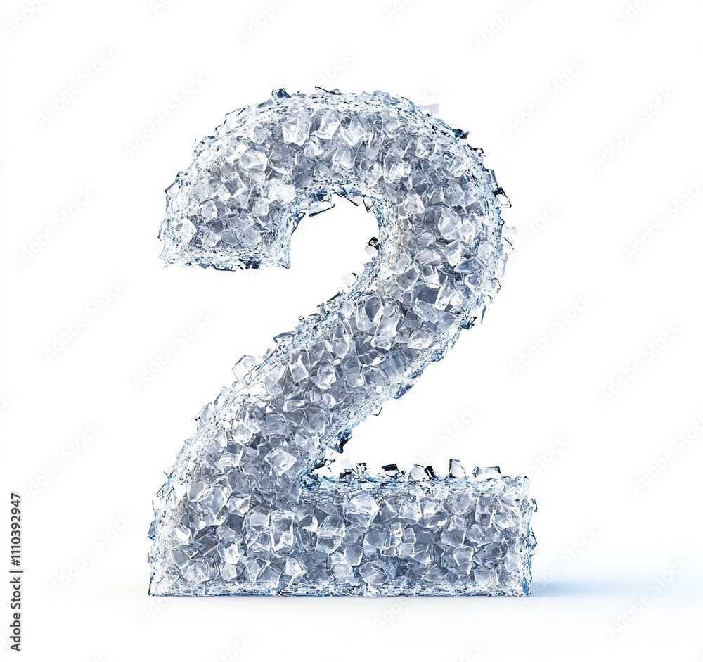 Number 2 frozen in ice isolated on white background. 3d Ice lettering. Number 2 frozen in ice isolated on white background. 3d Ice lettering.