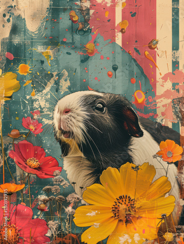 Obraz na płótnie Guinea Pig Retro Vibes - Groovy Poster w salonie