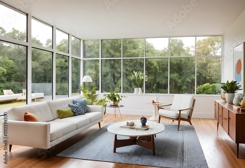 Los Angeles, California USA. July 17, 2017. New construction modern home interior with model furniture and interior design setting before going into the real estate market