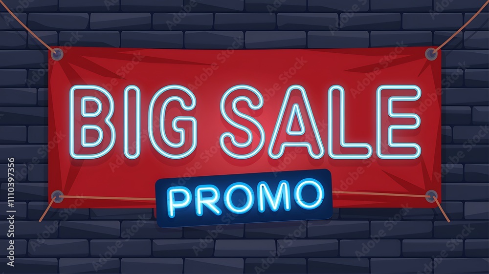 Red Banner Neon Sign Big Sale Promo Advertisement Red Banner Neon Sign Big Sale Promo Advertisement