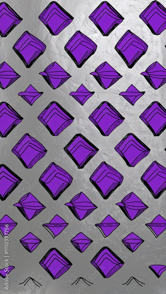 Fototapeta premium Purple Rhombus pattern hand drawn design on Silver background illustration
