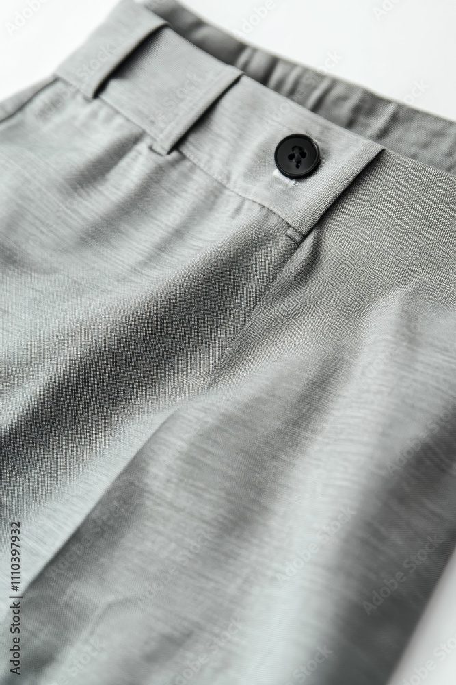 Close-up gray fabric, single button, subtle texture. Close-up gray fabric, single button, subtle texture.