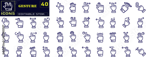 Hand gesture icon set. Finger touch screen gesture icon set.