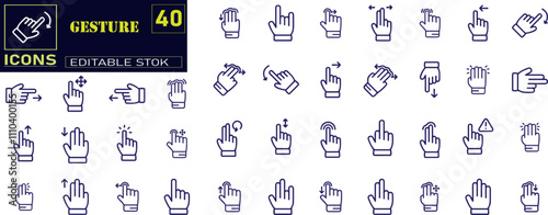 Hand gesture icon set. Finger touch screen gesture icon set.