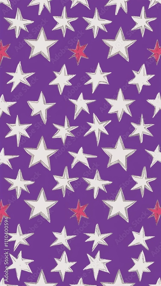 White Star pattern hand drawn design on Purple background illustration
