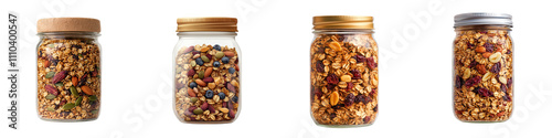 Homemade granola in a glass jar a healthy and delicious snack or breakfast food packed with wholesome ingredients like oats nuts dried fruits and sweetened with honey photo