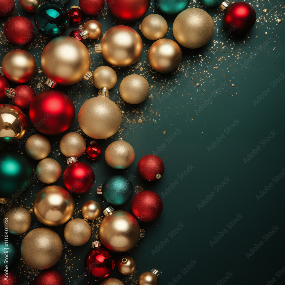 Flat-lay layout Christmas decorations with ornament and baubles. Festive winter background. Space for text. Flat-lay layout Christmas decorations with ornament and baubles. Festive winter background. Space for text.
