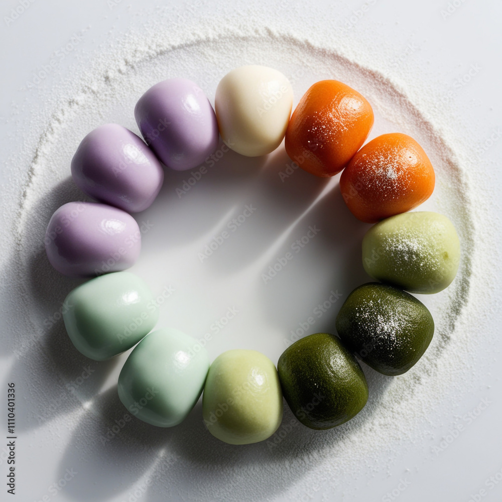 The colorful mochi dessert ice cream on wood plate ,Close Up photo with selective focus. The colorful mochi dessert ice cream on wood plate ,Close Up photo with selective focus.