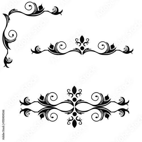 Floral Design A classic black and white floral design element featuring elegant, curved leaves and intricate detailing. Ornamental Perfect for use in decorative borders, logos