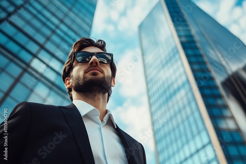 Confident businessman in modern city. Concept of success, leadership, and urban lifestyle.