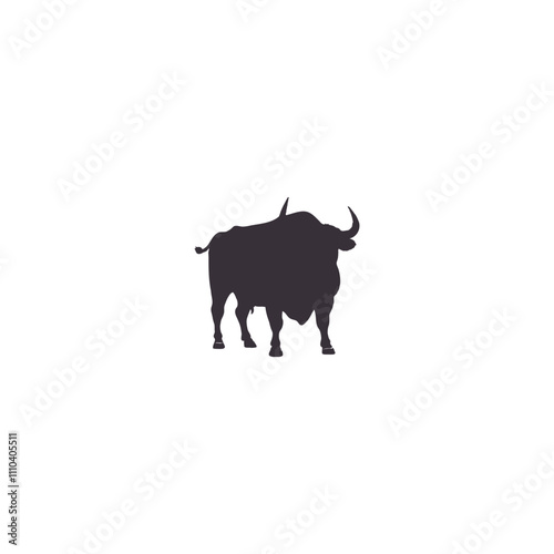 Bull set. Stylized silhouettes of standing in different poses and butting up bulls. Isolated on white background. Bull logo designs set. Vector illustration