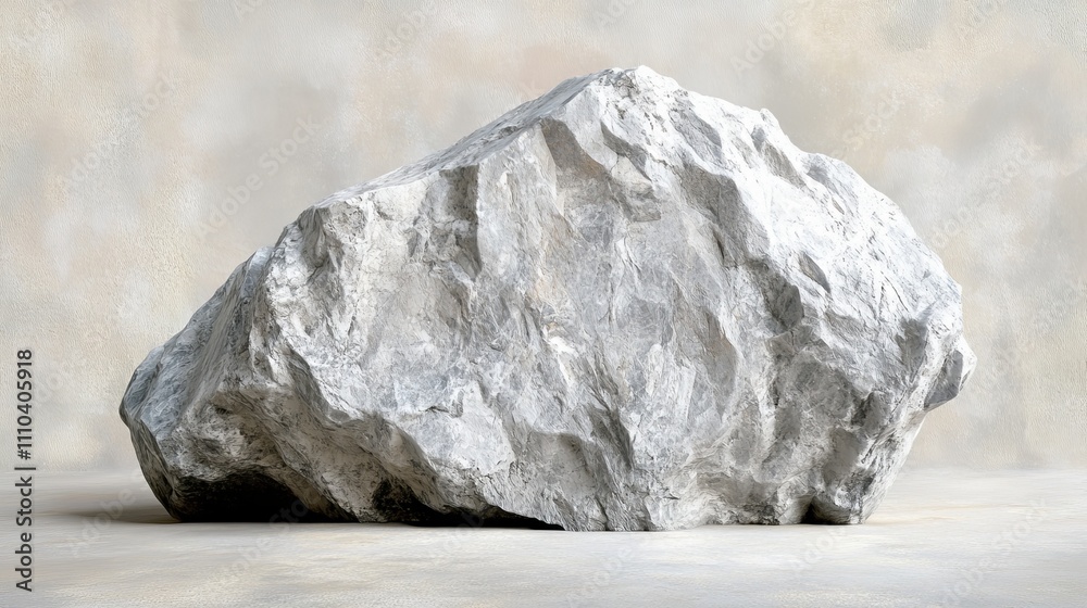 A large, textured rock sits against a neutral background, showcasing its natural form and details. A large, textured rock sits against a neutral background, showcasing its natural form and details.