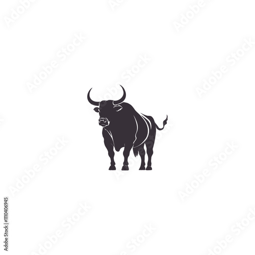 Bull set. Stylized silhouettes of standing in different poses and butting up bulls. Isolated on white background. Bull logo designs set. Vector illustration