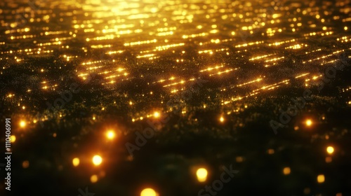 Top-down perspective of a solar panel farm glowing under the afternoon sun