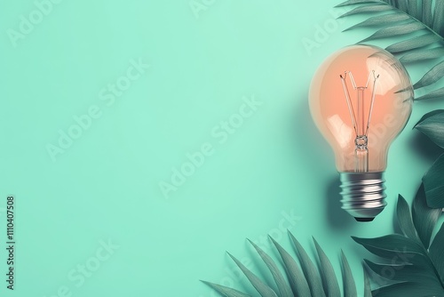 A light bulb constructed from green paper signifies an environmentally conscious business and its corporate social responsibility. photo