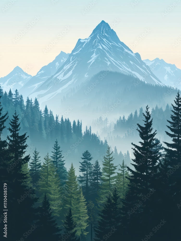 Fototapeta premium mountain hill slogan with pine forest and mountain vector illustration