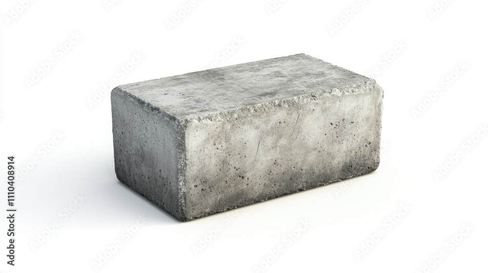 A detailed view of a concrete block, showcasing its industrial look and cleanly isolated on a white background A detailed view of a concrete block, showcasing its industrial look and cleanly isolated on a white background