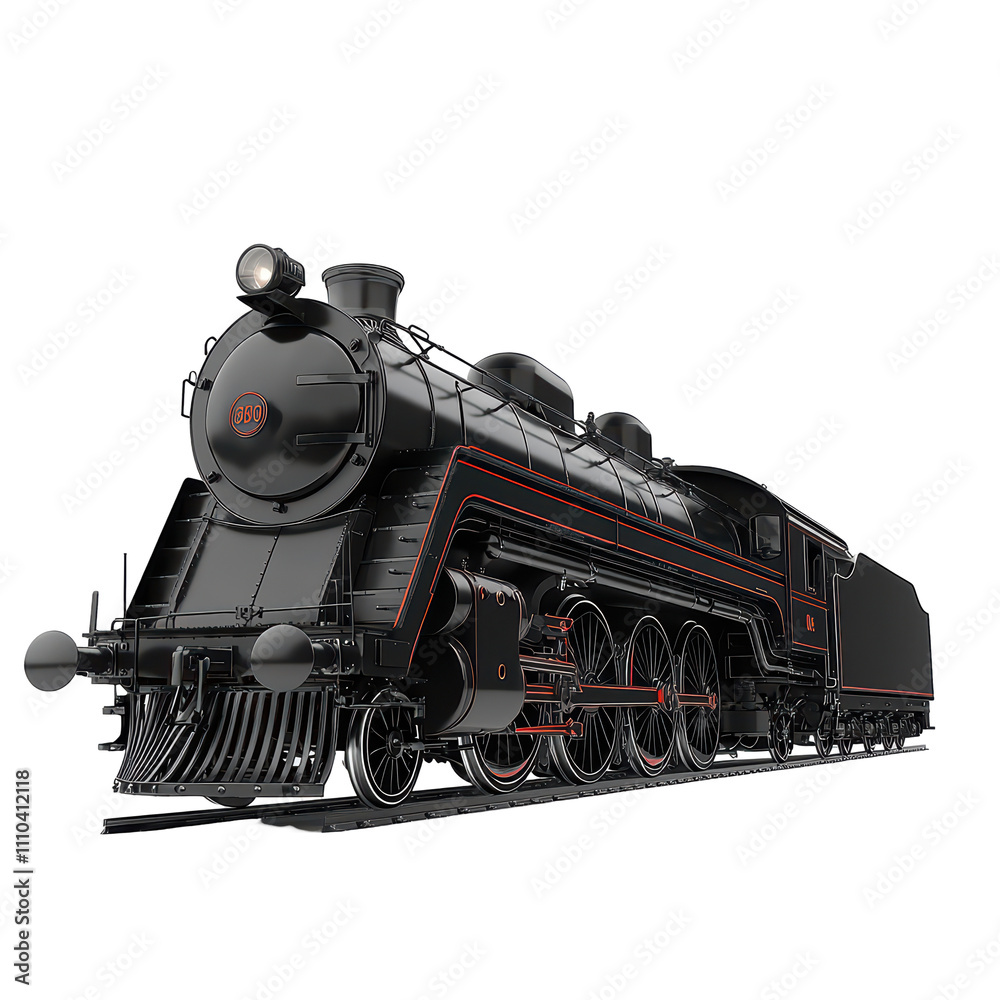 classic steam locomotive with sleek black design and red accents, showcasing intricate details and powerful wheels, evoking nostalgia and adventure. isolated on transparent background classic steam locomotive with sleek black design and red accents, showcasing intricate details and powerful wheels, evoking nostalgia and adventure. isolated on transparent background