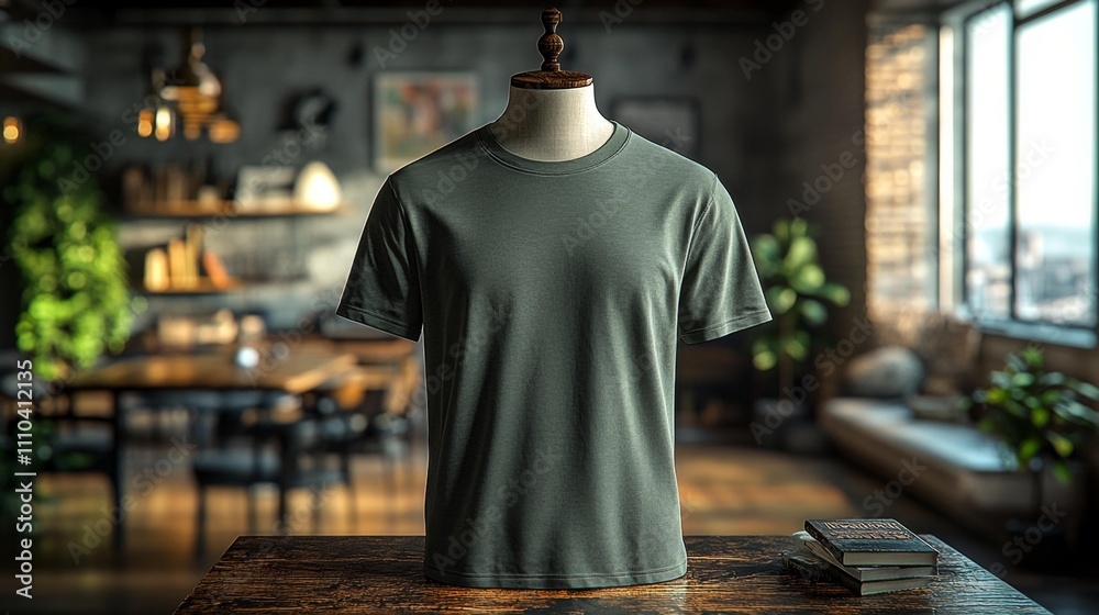 Olive Green 3D Rendered T-shirt Mockup. Generative AI Olive Green 3D Rendered T-shirt Mockup. Generative AI