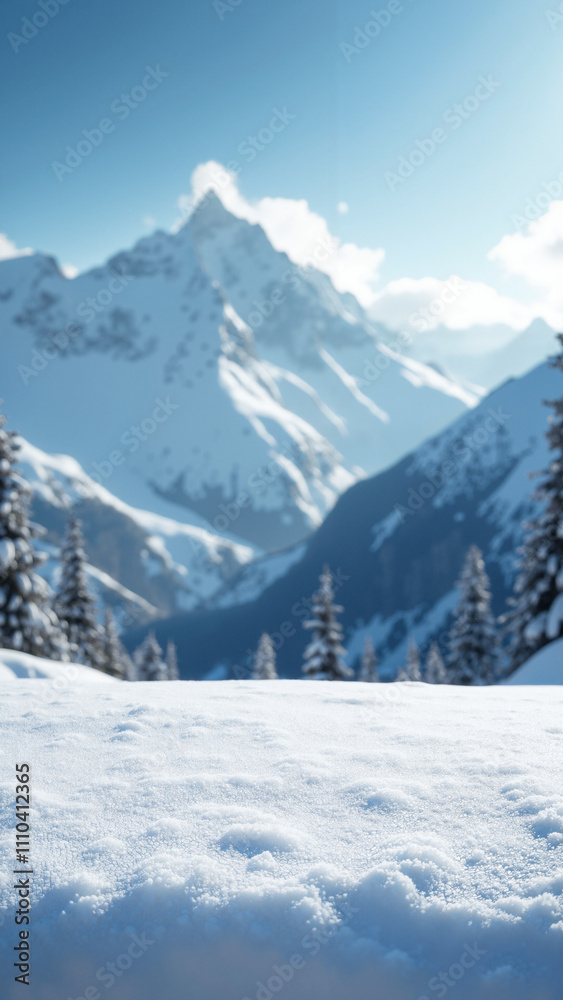 Serene Winter Desk with Snow-Capped Mountains: Perfect for Holiday Marketing, Travel Brochures, and Inspirational Content Serene Winter Desk with Snow-Capped Mountains: Perfect for Holiday Marketing, Travel Brochures, and Inspirational Content