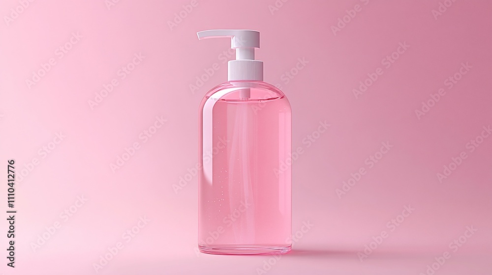 Pink liquid soap bottle with pump dispenser on pink background. Pink liquid soap bottle with pump dispenser on pink background.