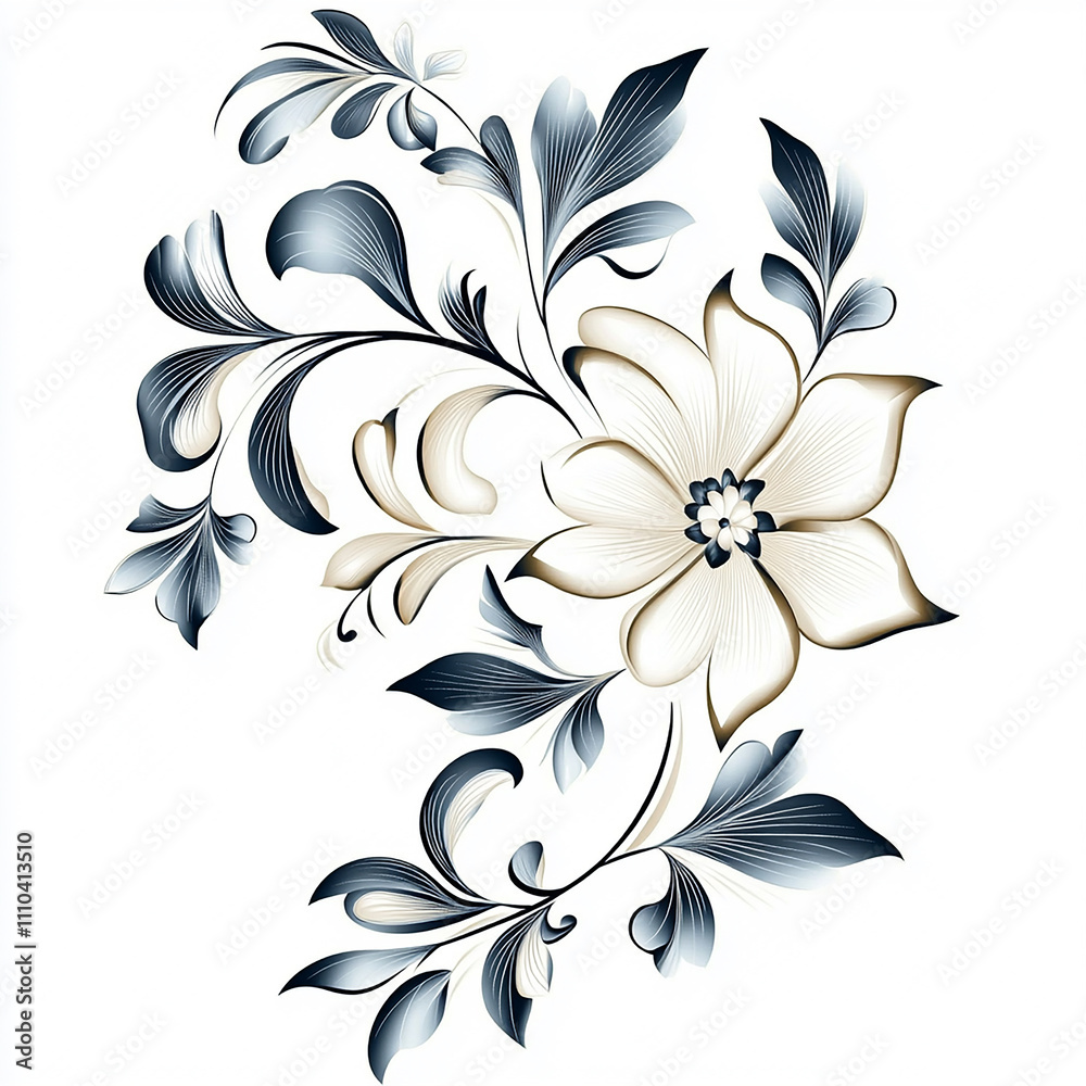 Obraz premium Flat Flowers and Leaves Illustration for Modern Graphic Designs 
