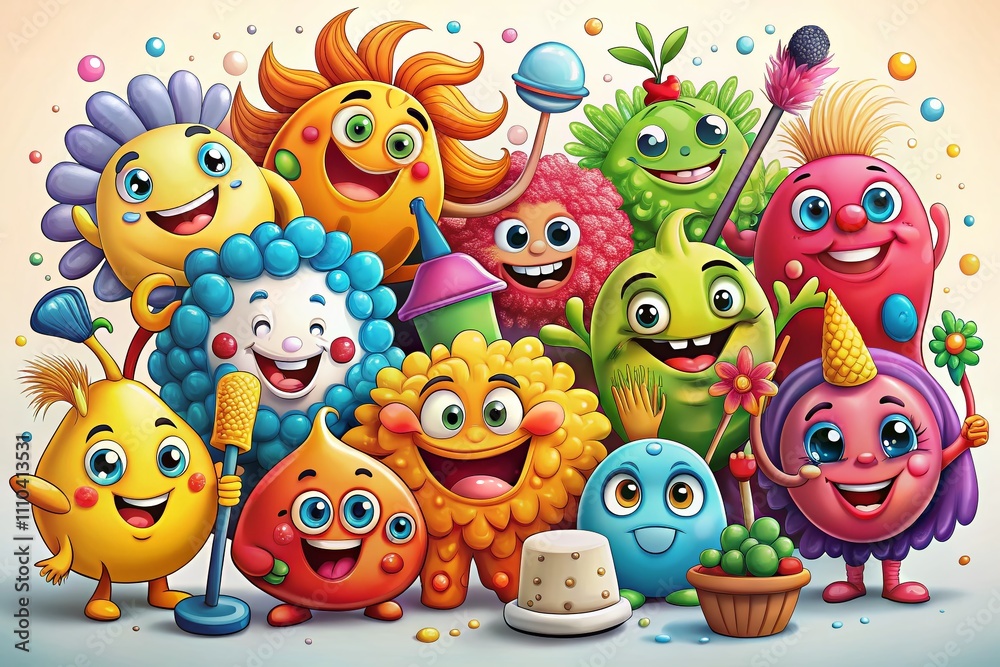 Obraz premium Surreal Illustration of Clean and Dirty Cartoon Characters as Opposites for Children's Language Learning Aid on White Background