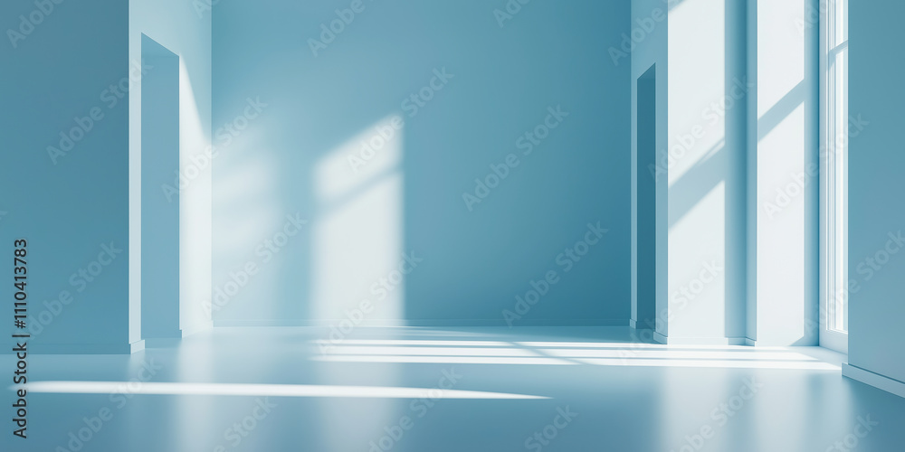 Fototapeta premium Sunlit minimalist interior with large windows casting soft shadows