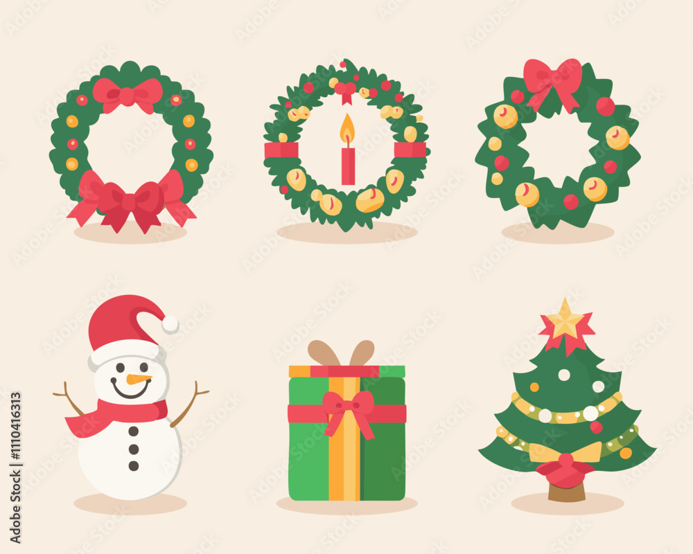 Six Christmas elements flat vectors design Six Christmas elements flat vectors design