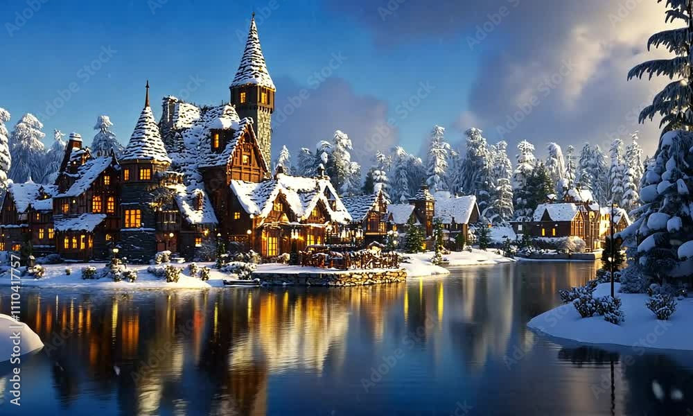 beautiful christmas landscape with houses