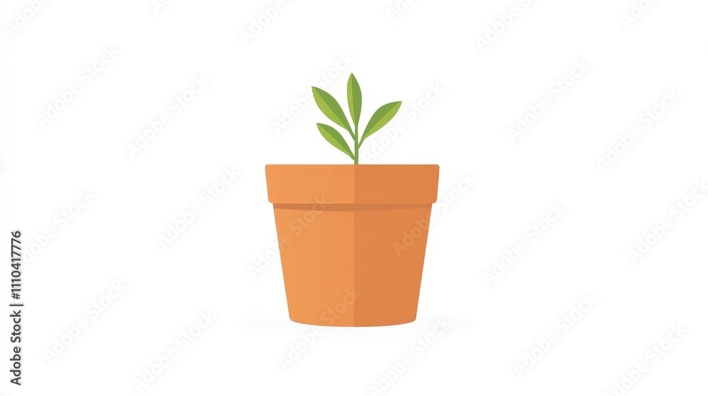 Green Plant Emerging from Orange Pot on White Background Green Plant Emerging from Orange Pot on White Background