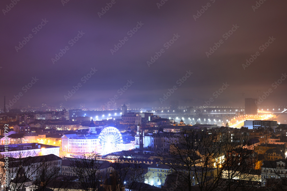 Obraz premium Night city in fog.