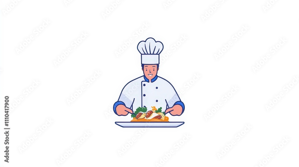 Happy Chef Presenting Delicious Gourmet Dish on Elegant Plate Happy Chef Presenting Delicious Gourmet Dish on Elegant Plate
