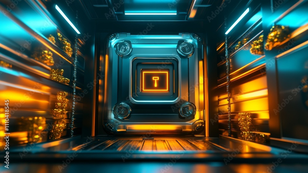 Obraz premium Digital Vault with Gold Bars and Dramatic Lighting