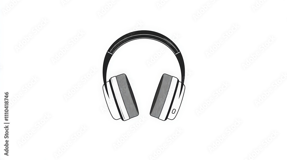 Stylish Black and White Headphones on Minimalist Background Stylish Black and White Headphones on Minimalist Background