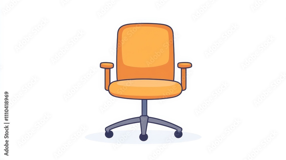 Bright Orange Office Chair with Wheels and Armrests on White Background Bright Orange Office Chair with Wheels and Armrests on White Background