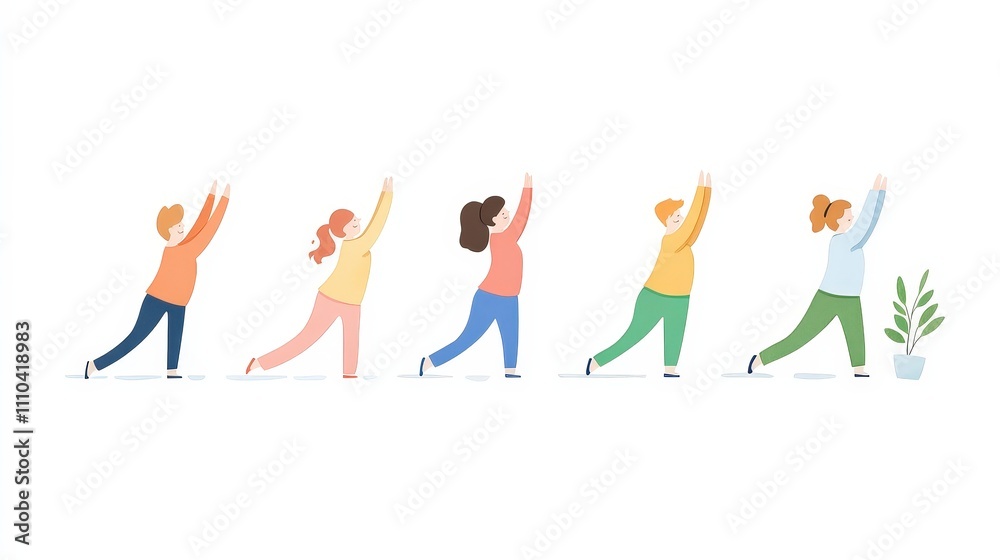 Diverse Group of People Stretching with Hands Raised in Unison Diverse Group of People Stretching with Hands Raised in Unison