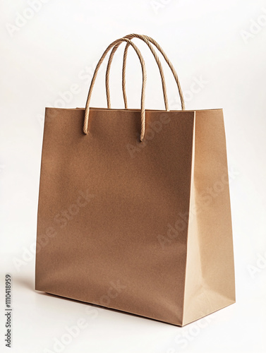 Plain Brown Paper Shopping Bag with Sturdy Handles on a Minimalist Background, Highlighting Eco-Friendly and Reusable Packaging photo