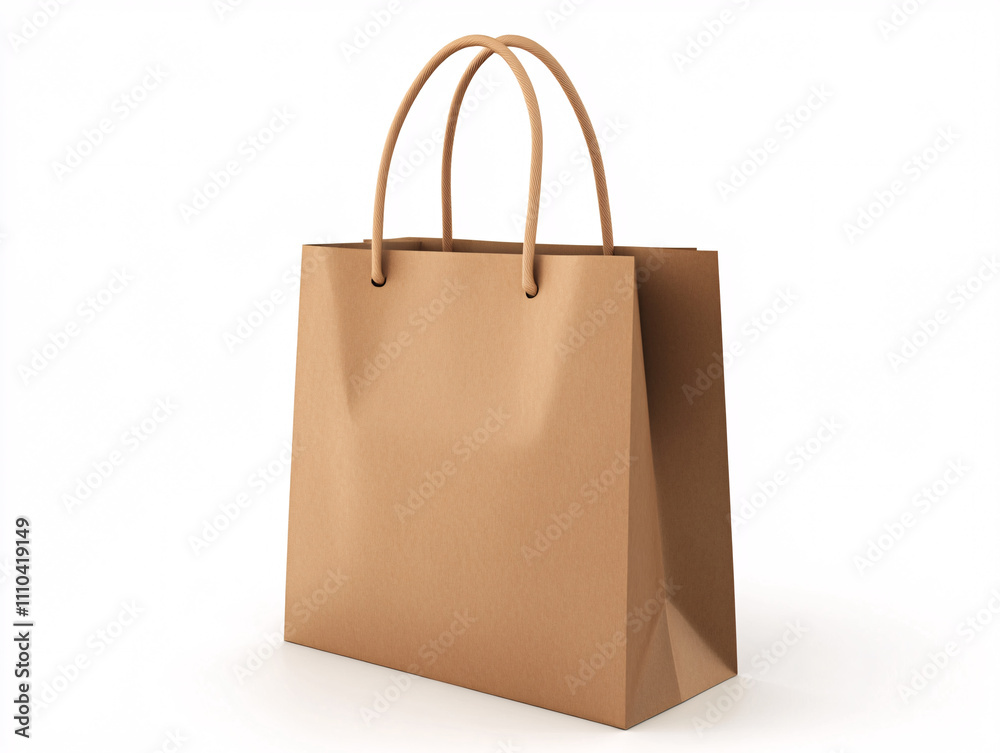 Plain Brown Paper Shopping Bag with Sturdy Handles on a Minimalist Background, Highlighting Eco-Friendly and Reusable Packaging Plain Brown Paper Shopping Bag with Sturdy Handles on a Minimalist Background, Highlighting Eco-Friendly and Reusable Packaging
