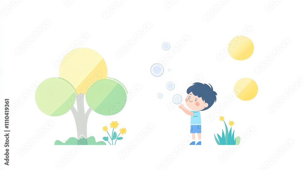 Child Playing with Bubbles in a Bright Outdoor Setting Child Playing with Bubbles in a Bright Outdoor Setting